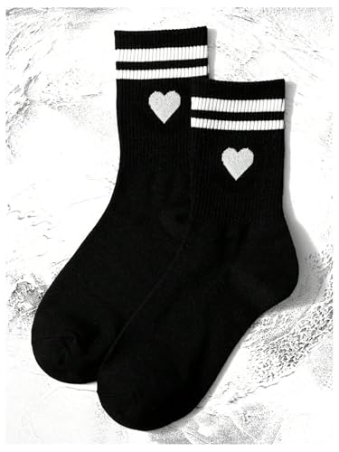 Floerns Women's 2 Pairs Striped Heart Print Quarter Socks Cute Comfy Breathable Sock4