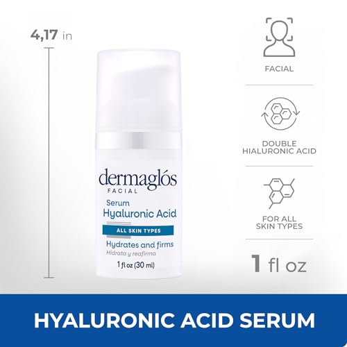 Dermaglós Dermaglos Hyaluronic Acid Serum For Face with Pro Vitamin B5 and Glycerin, Hydrates, Firms, Tones, and Reduces Expression Lines, Suitable for Sensitive Skin, 1 Fl Oz