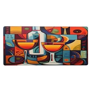 Mexpekil Großes Mauspad, abstrakte Weingläser, Kunst, rutschfest, XL-Mauspad, 900 x 400 mm, lange Gaming-Tastaturmatte mit Gummiunterseite, für Büro, erweiterte Computer-Schreibtischunterlage