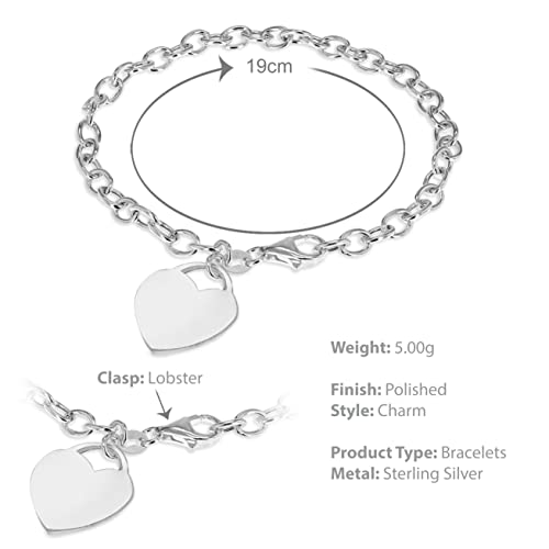 Tuscany Silver Women's Sterling Silver 16.8mm x 18.9mm Heart Charm Belcher Chain Bracelet of Length 19 cm/7.5''4