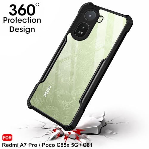 Image of TheGiftKart Shockproof Crystal Clear Back Cover Case for Mi Redmi A7 Pro /Poco C85x 5G / C81 | 360 Degree Protection | Protective Design | Transparent Back Cover Case (PC & TPU, Black Bumper)
