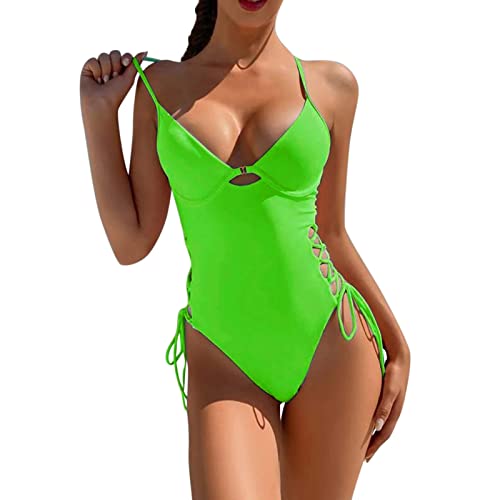 Genérico Bañador Mujer Reductor Reductores Trajes de Baño Set Color Women Sólido Beachwear Bikini Swimsit Sexy Swimwear Fashion One Swimswears Bañador Reductor Barriga Bikini Mujer (Green,L)