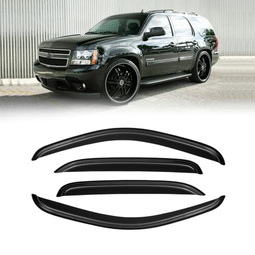 CMVT Auto Window Visors for Chevy Chevrolet Tahoe & GMC Yukon 2007-2014 (Not fit Yukon XL), Rain Guards Shield Vent Deflector Shade Dark Smoke 2008 2009 2010 2011 2012 2013, Tape-On, 4PCS