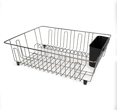 Rust Resistant Full Dishrack Large Wire Dish Rack 17.6" x 13.8" x 5.6" for Kitchen Counter,Over The Sink Dish Racks with Utensil Holder,Black