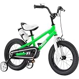 Royalbaby RB14B-6G BMX Freestyle Kids Bike, Boy's Bikes and Girl's Bikes with training wheels, Gifts for children, 14 inch wheels, Green