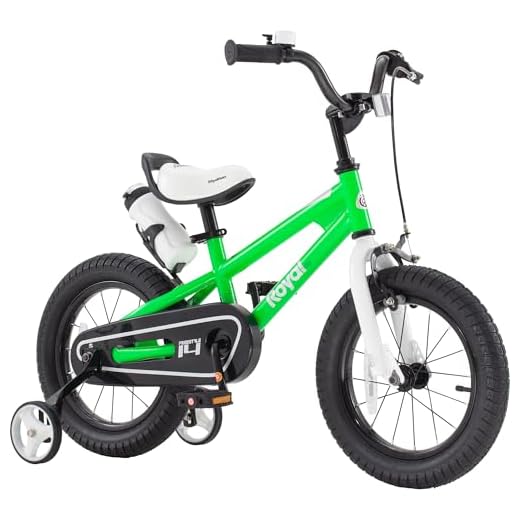 RoyalBaby Freestyle Kids Bike 14 Inch Childrens Bicycle with Training Wheels Toddlers Boys Girls Beginners Ages 3-5 Years, Green
