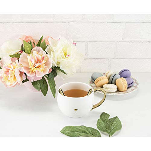 Pinky Up Chloe Ceramic Cat Tea Mug Or Cat Coffee Mug - Cat Shaped Mug - Gifts For Cat Lovers - 12Oz White With Gold Details Set Of 1 #TOP7