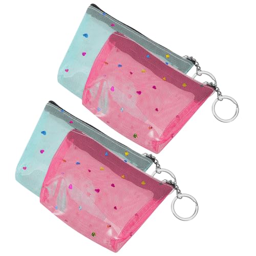 TENDYCOCO 4pcs Clear Coin Purse Transparent Change Purse with Keychain Sequin Money Pouch Mini Pvc Jelly for Women Girls