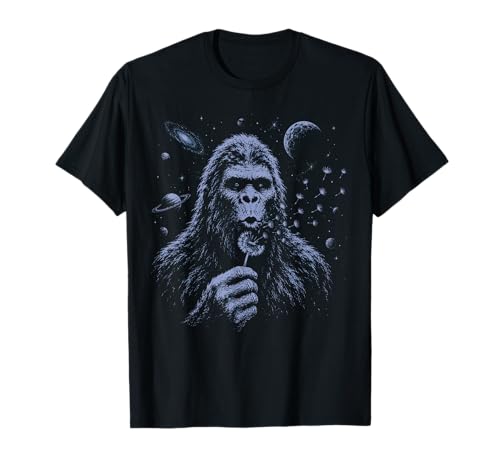 Funny Bigfoot Blowing Dandelion Sasquatch Wishes Vintage Art T-Shirt