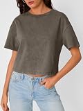 Trendy Queen Womens Crop Tops Short Sleeve T-Shirts Acid Wash Casual Summer Clothes Trendy Comfy 2026 Workout Baggy Soft Tees Lightbrown S