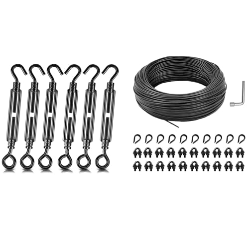 Kit de suspensión para luces de cadena, cable de acero recubierto de PVC negro 3/16"×100FT con accesorios para luces exteriores de patio y camping miniatura 1