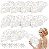 Beeveer 24 Pack Lace Folding Hand Fans, 16.7' x 9.1' Open Size Vintage Folding Hand Fans for Wedding Bridal Shower Favors, Party Supplies(White,Classic Style)