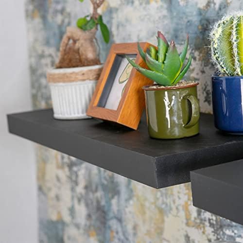 Harbour Housewares 3x Black 60cm Floating Wall Shelves Set Easy to Install Shelf Office, Bedroom, Living Room Storage Wall Mounted Shelves