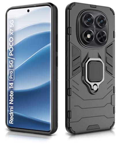 Image of WOW IMAGINE Shock Proof Back Case Mobile Cover for Redmi Note 14 Pro 5G | Poco X7 5G | Back Cover Case (Tough Armor | Hybrid PC + TPU | Ring Holder & in-Built Kickstand | Black)
