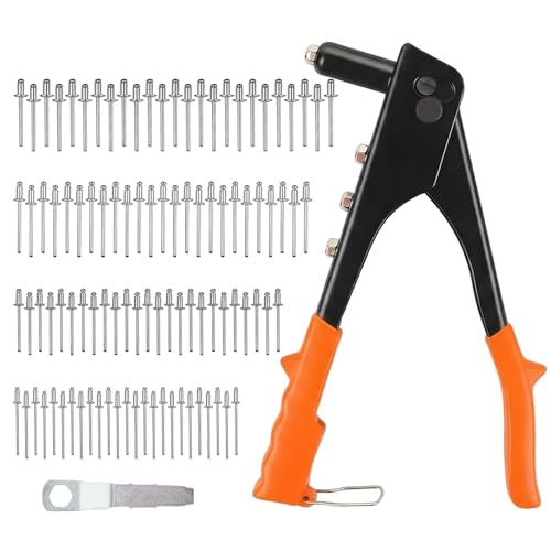 MINGBOLIN Pince A Rivet Pop,Riveteuse Manuelle Pince À Rivets Pince Rivet Aveugle Rivet Plaque Immatriculation Riveter Interchangeables Pince À Riveter Contient 100 Rivets et 4 Forets