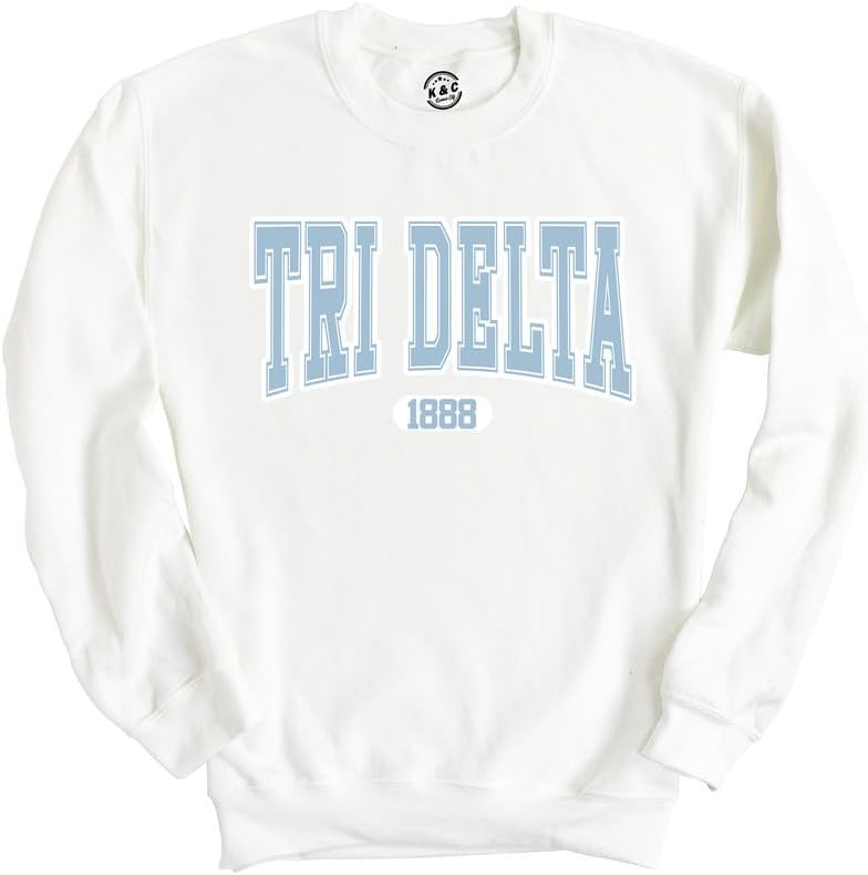 Delta Delta Delta Sweatshirt - Tri Delta White Athletic Sorority Crewneck Sweatshirt