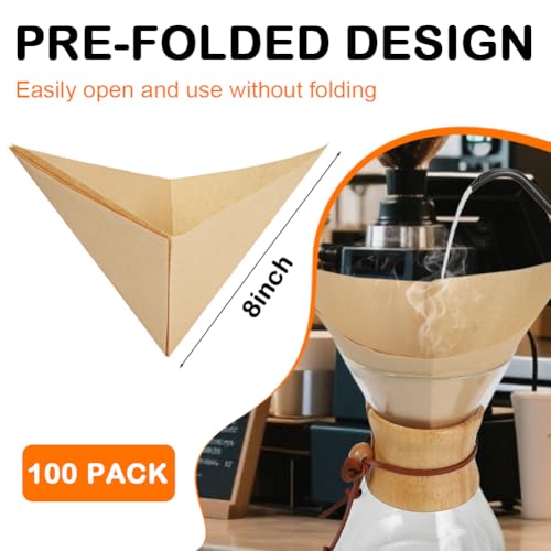 BYKITCHEN Pre-folded Pour Over Coffee Filter, Set of 100, Natural Unbleached Square Disposable Coffee Filter Papers for Pour-Over Coffee Maker Drippers and More