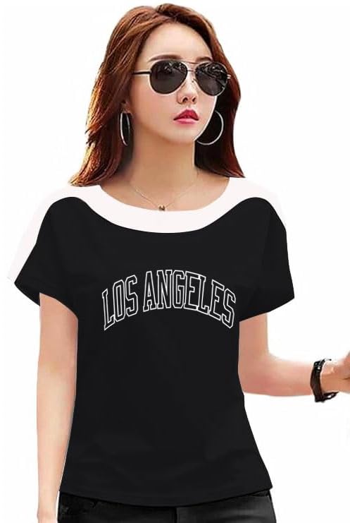 TOXA Women's Printed Cotton Blend Stripes Design On The Shoulder Comfortable Office Occasion Wear Regular Fit Scoop Neck Half Sleeves Casual T-Shirt for Women