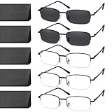 NOVIVON 5 Pack Reading Glasses for Men, Metal Blue Light Blocking Reading Sunglasses with Spring Hin