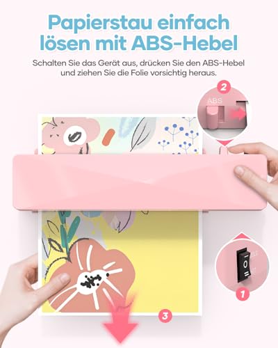 Crenova Laminiergerät A4/A5/A6,Schneller Laminator mit 10 Laminierfolien,Personal für Hausgebrauch,Schule Lehrer,Büro Karte (Rosa)