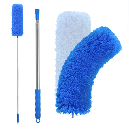 Image of Barebeauty Microfiber Duster with Extension Pole, 100 inch Long Handle, Bendable Head, Duster for Cleaning Ceiling Fan, High Ceiling (Blue)
