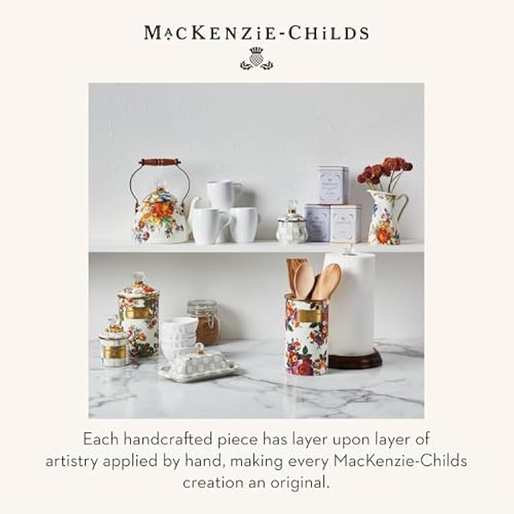 MACKENZIE-CHILDS Enamel Utensil Holder, Kitchen Utensil Holder for Countertop, Storage Caddy, White Flower Market