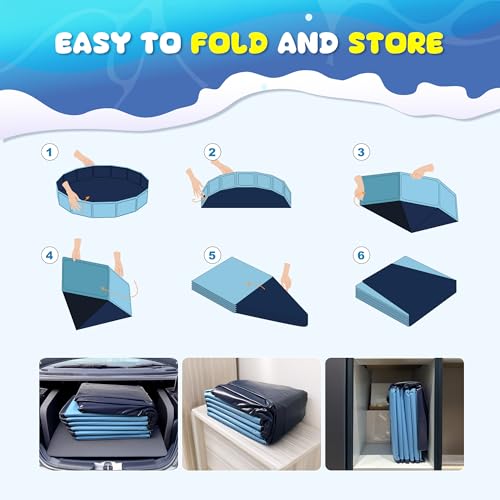 Image of COMMOUDS Foldable Dog Pool, Collapsible Hard Plastic Dog Kiddie Swimming Pool, Portable Pet Bath Tub Wading Pools for Kids and Puppy Small Medium Large Dogs(79inch.D x 16inch.H)