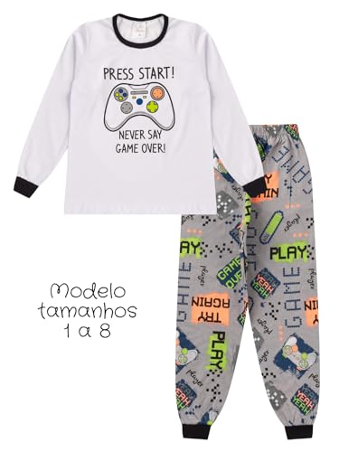 Pijama Infantil Menino Inverno em Malha Roupa de Dormir (Branco, 14)