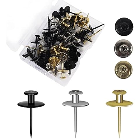 Double-Headed Picture Hangers Nails, Wall Hanging Picture Photo Hanging Hook Pins Small Head Thumb Tacks for Home Office Hanging Picture Photo Decorations (Black, Gold, Silver) Cover