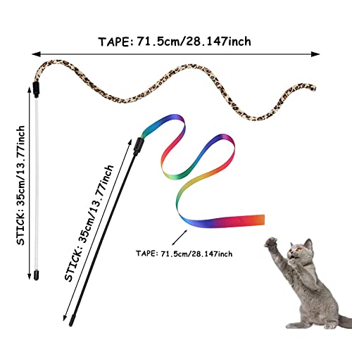 Andiker Cat Wand Teaser Toys，2Pcs Plastic Rainbow Cat Interactive Toys For Indoor Cats Colorful Ribbon&Leopard Print Cat Fishing Pole Toys Training Exerciser For Cat Gifts And Kitten Lovers (2Pcs) #TOP3