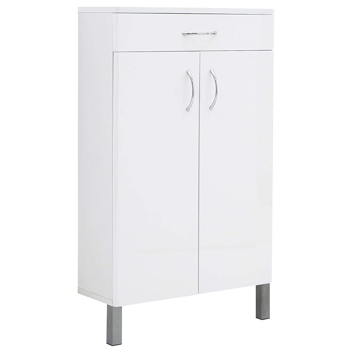 Buy Moritz White Bathroom Storage with Metal Handles, Metallic Legs 2