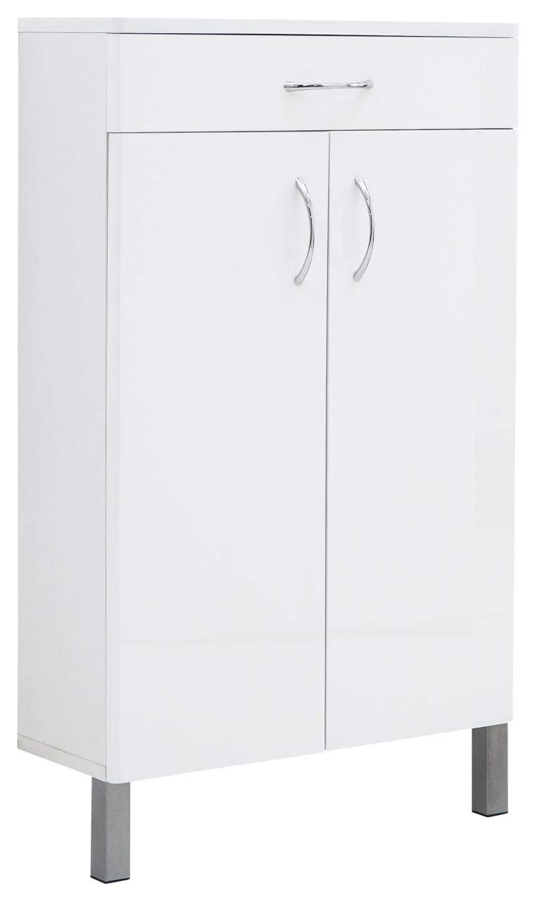 Buy Moritz White Bathroom Storage with Metal Handles, Metallic Legs 2