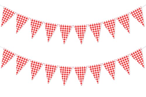 VILIFEVER 2 Pieces Red and White Checkered Banner,...