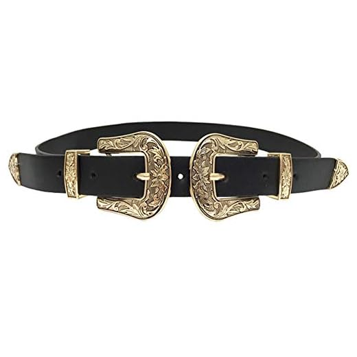 ALAIX Women's Belt Western Vintage Style Genuine Leather Belt Two Buckles Waist Belts for Jeans Dress Pants Gold