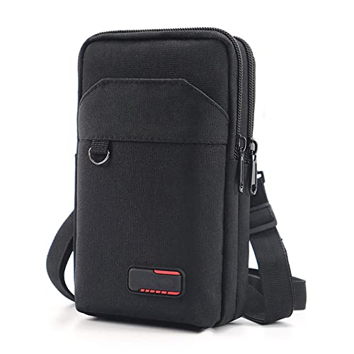 Travel Cell Phone Pouch Belt Pouch, Phone Holster Crossbody Bag with Shoulder Strap for iPhone Case Holder for Hand with Neck Lanyard Smartphone Walking Passport Wallet (Double Black)