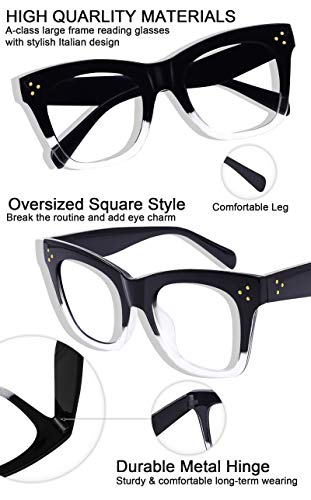 Mare Azzuro Oversized Reading Glasses Women Trendy Large Readers 0 100 125 150 175 200 225 250 275 300 350 400 500 600 (Transparent, 1.5) #TOP2