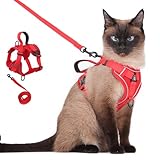 Cat Harness and Leash Set Escape Proof Adjustable Tactical Vest Breathable Kitten Harness with Handle for Walking Reflective Strips Jacket for Dark Night