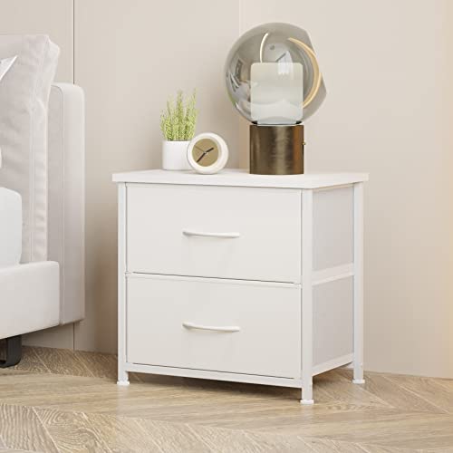Lumtok White Nightstand With Drawer, 2 Drawers Dresser For Bedroom, Small Night Stand And Dressers Sets With 2 Fabric Drawers, End Table With Drawer For Living Room (2Pcs) #TOP1