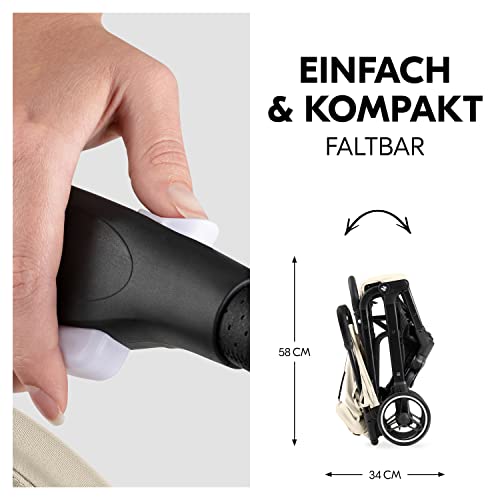 hauck Travel N Care Plus, Vanilla - Reisebuggy für Kinder ab Geburt bis 22 kg mit Liegefunktion & Kopfposter - Leicht (7,2 kg) & Einhändig Faltbar - Selbststehend - UPF 50+ & Netzfenster