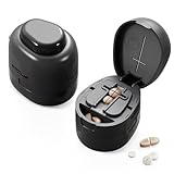 Qeedee Pill Cutter for Small Pills, Adjustable 1/2 1/4 Splitter with Improved Hidden Blade, Portable 2-in-1 Pill Splitter for Elderly and Pets, Black