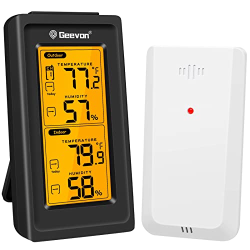 Geevon Indoor Outdoor Thermometer Wireless Digital Thermometer Temperature With Lcd Backlight Can Receive Signals From 3 Transmitters,200Ft/60M Range #TOP4