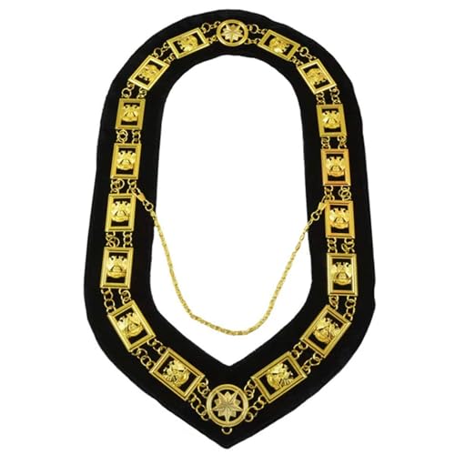 Bricks Masons 32nd Degree - Wings Down Scottish Rite Chain Collar - Gold on Black