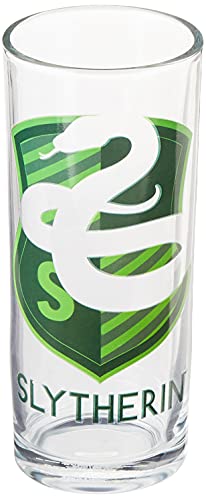 Image of Silver Buffalo Harry Potter Hogwarts House Crests Silo Stripes 4-Pack Tumbler Glass Set, 10-Ounces