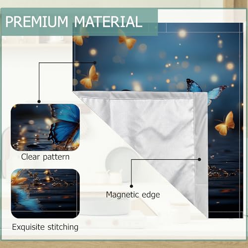 Image of Dishwasher Cover,Blue Butterflies Reusable Dishwasher Magnet Cover,Decorative Glitter Butterfly Magnetic Refrigerator Cover Front Panel Cover for Kitchen Decor 23x26 Inch