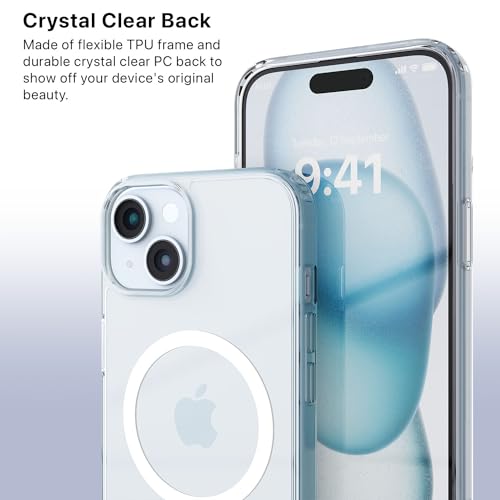 Image of Vaku Luxos Glassy Magpro Back Cover Case for iPhone 15 Shockproof Slim Thin Non-Yellowing Scratch Resistant Military-Grade Protection Compatible with MagSafe - Transparent