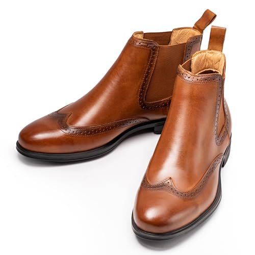 ArcBrothers Mens Chelsea Dress Boots Slip-on Formal Casual Ankle Boots Brogue Style Yellow Brown by ArcBrothers - Used condition - Image 8