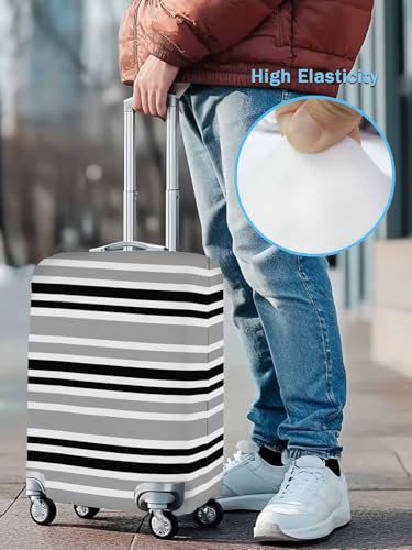 Black Gray Stripe Travel Luggage Cover, Minimalist Geometric Anti-scratch Elastic Luggage Covers For Suitcase Protector, Washable Baggage Covers3
