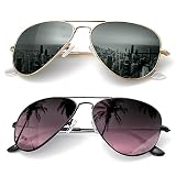 RWCHCWRH Lentes de sol clásicos para hombres y mujeres, lentes polarizados, con bloqueo UV, E (paquete de 2) verde negruzco/degradado morado, 62 Millimeters