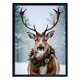 kollyseek Poster Wandbilder Wohnzimmer Modern -1 pc 30x40cm Weihnachtshirsch Weihnachten wohnzimmer deko Leinwand Wohnzimmer Wanddekoration (Ohne Rahmen 30x40cm)