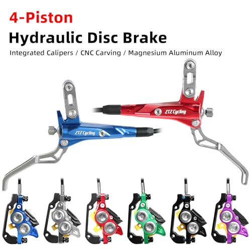 Ztz Set Di Freni Idraulici A 4 Pistoncini Mtb, Freni A Disco Idraulici Con Pastiglie In Ceramica, Compatibili Con Mountain Bike Ed E-Bike (Pre-Bled, Anteriore 850 Mm E Posteriore 1550 Mm) (Verde) - 6